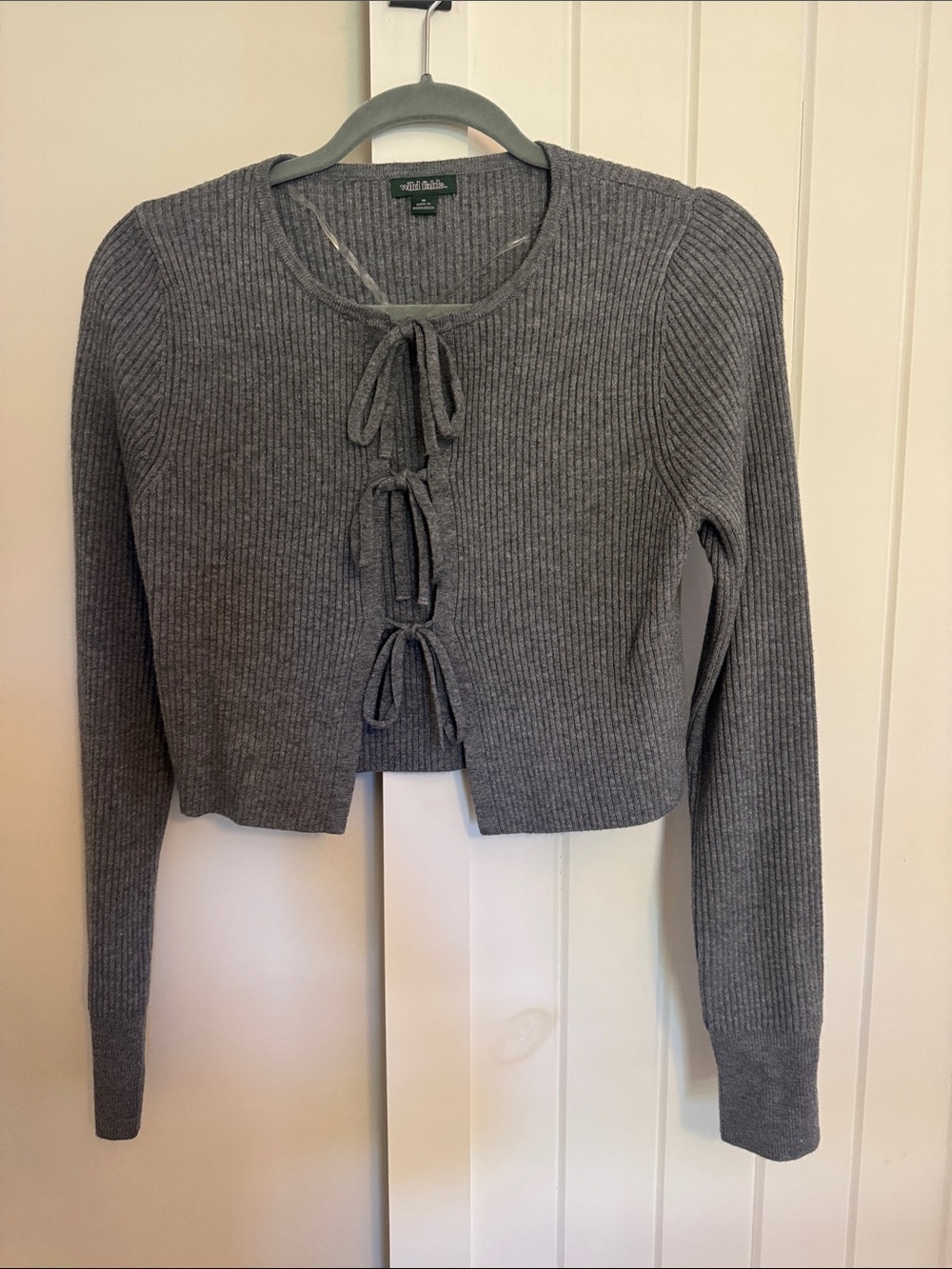wild fable Gray Ribbed Tie-Front Cropped Cardigan